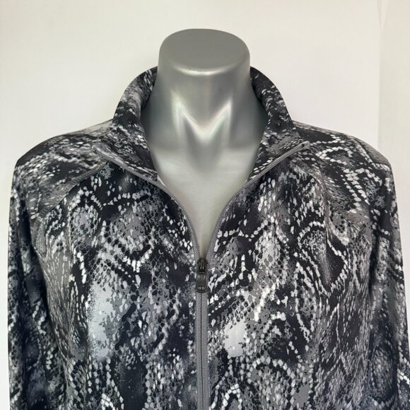 Style & Co. Sport Size L Gray Black Snakeskin Pattern Athletic Jacket Full Zip - Picture 7 of 14